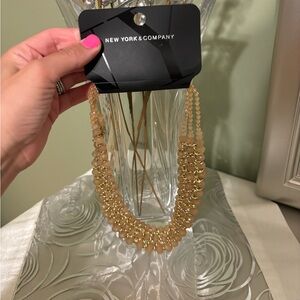 New York & Company Gold and Cream Statement Necklace